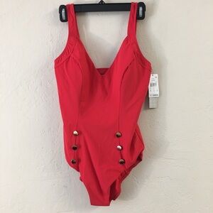 Amoressa One Piece Swimsuit 12 Bash Red Soft Cups Beach Vacation Swim Travel NEW